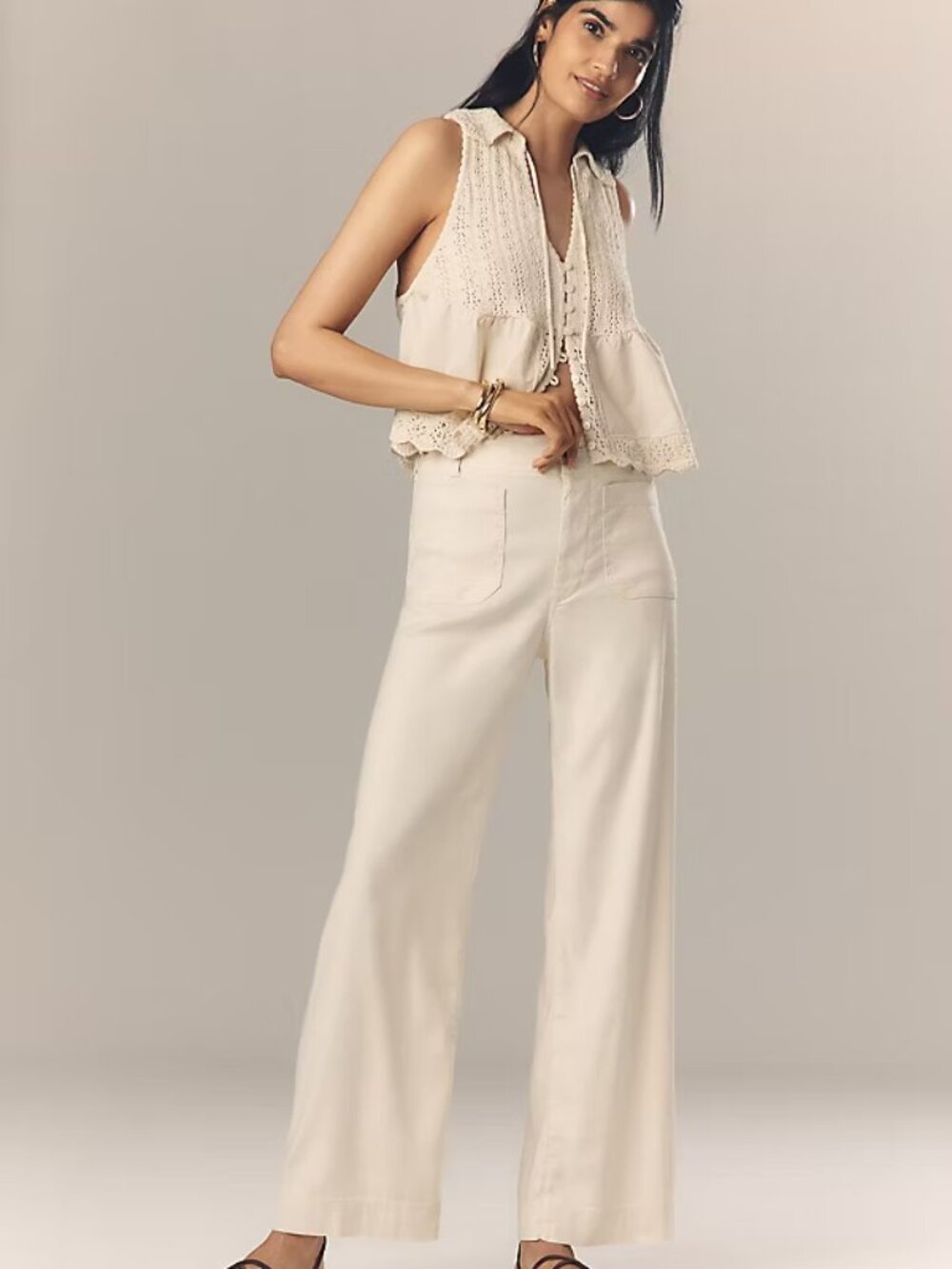 Anthropologie Maeve Colette Linen  Wide-Leg Full-Length Pants 27 4 Ivory Cream - Picture 2 of 8